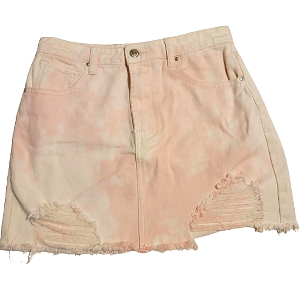 Forever 21 women's distressed pink and white tie-dye Mini skirt size 27
